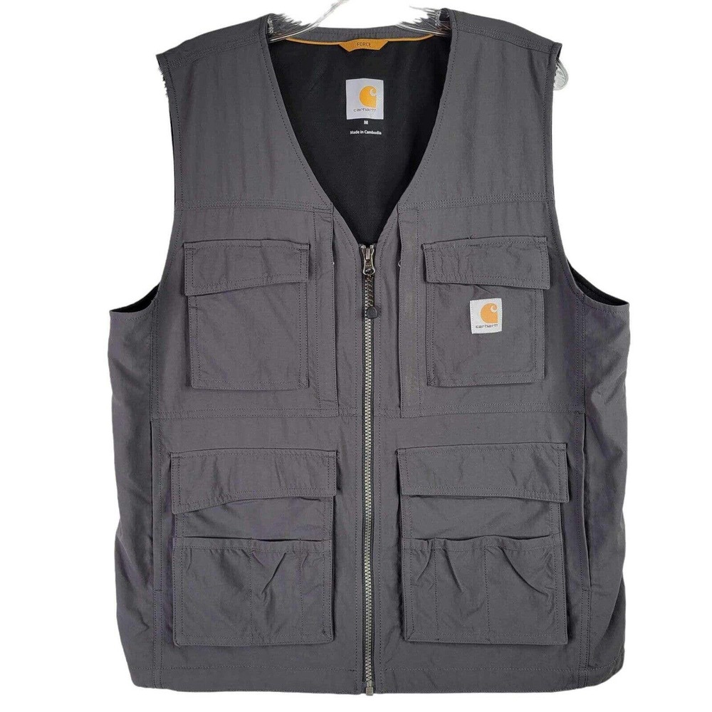 Carhartt Force Rain Defender 15 Pocket Briscoe Fishing Vest Mens Medium Zip - Picture 2 of 10